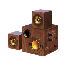 Solid Wood Computer Speaker System with 2.1 Stereo Sound, Deep Bass & D-Level Surround Sound - USB-Powered Desktop Speakers with Independent Bass Adjustment